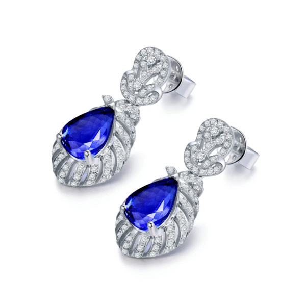 Aretes de Oro Blanco con Tanzanita y Diamantes Naturales