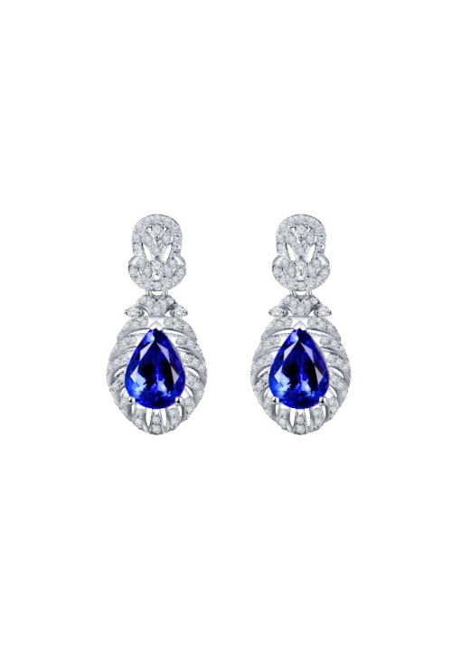Aretes de Oro Blanco con Tanzanita y Diamantes Naturales