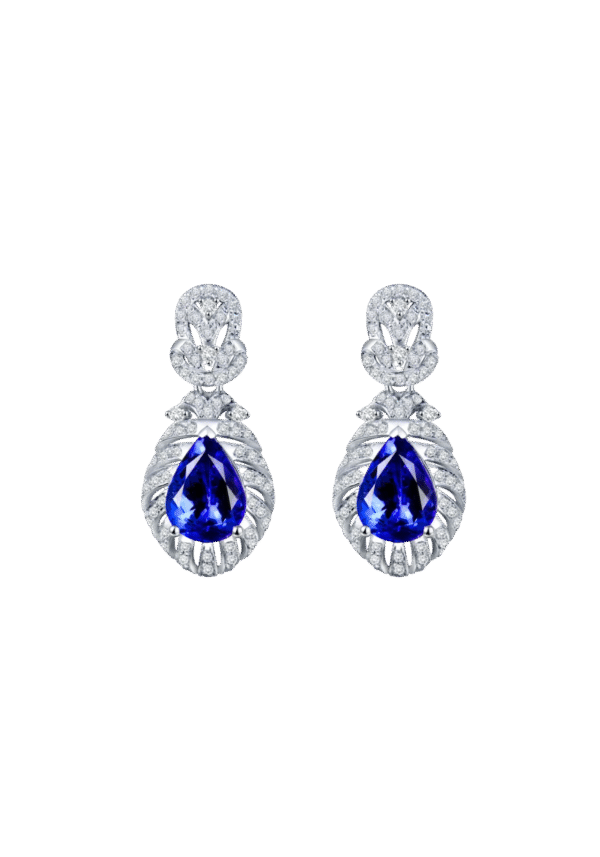 Aretes de Oro Blanco con Tanzanita y Diamantes Naturales