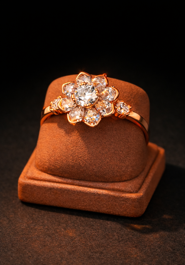 Anillo "Pherá" con Diamantes en Cortes Redondo y Pera