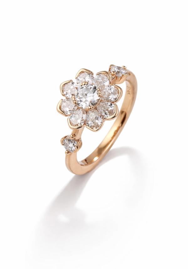 Anillo "Pherá" con Diamantes en Cortes Redondo y Pera