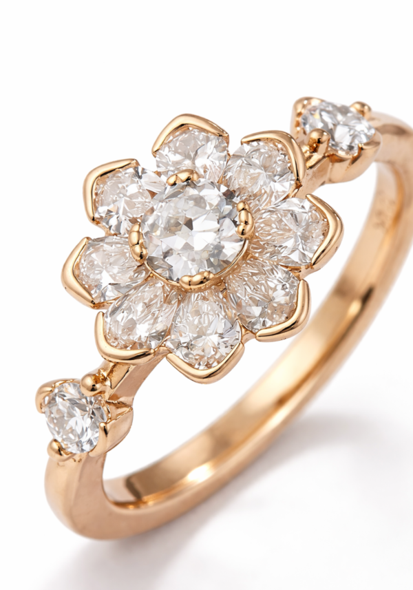 Anillo "Pherá" con Diamantes en Cortes Redondo y Pera