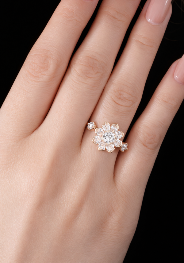 Anillo "Pherá" con Diamantes en Cortes Redondo y Pera