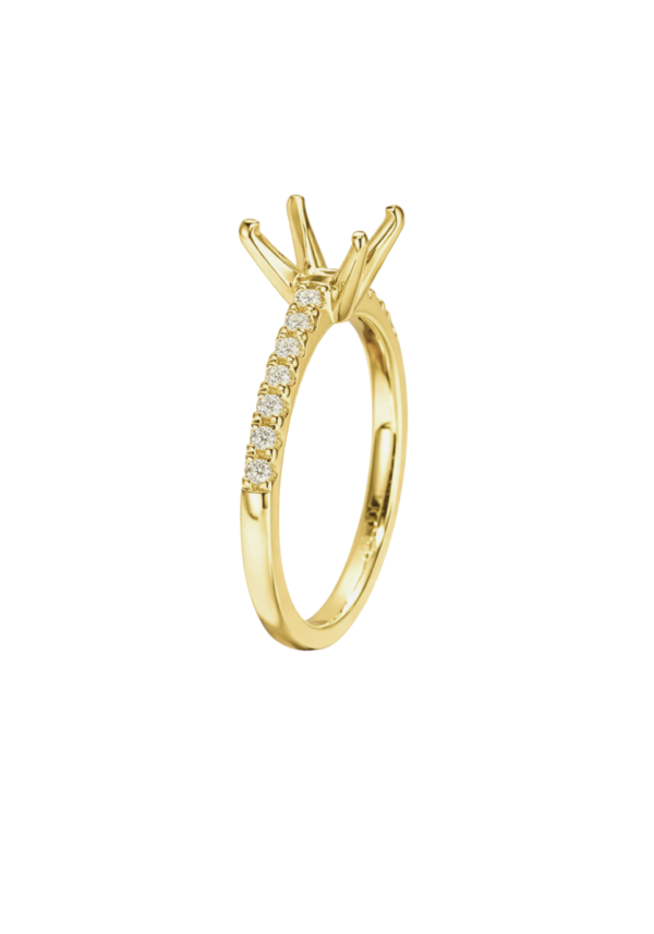 Montura "Ramí" Solitario con Diamantes Laterales a Cuatro Uñas